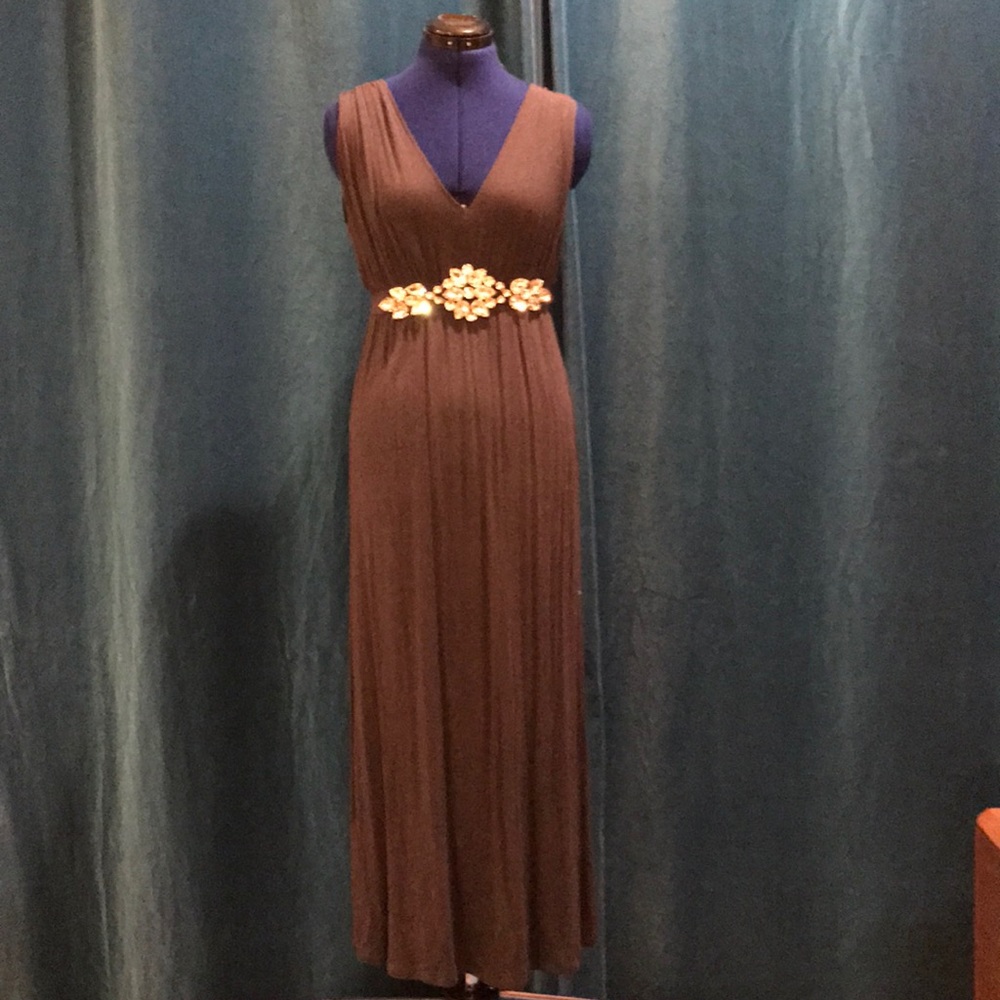 Dark grey modal maxi dress with rhinestones.